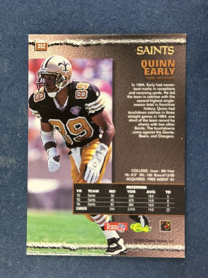 1995 Pro Line Classic Printer's Proof #352 Quinn Early Saints /400 - Image 2 of 2