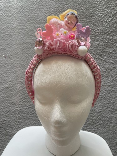 Diadema hecha a mano rosa revelación de género baby shower mamá a ser niña nueva - Imagen 4 de 13