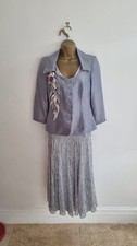 Beautiful Didier Parakian France Silk Mix Dress Suit In Pale Grey Size 12