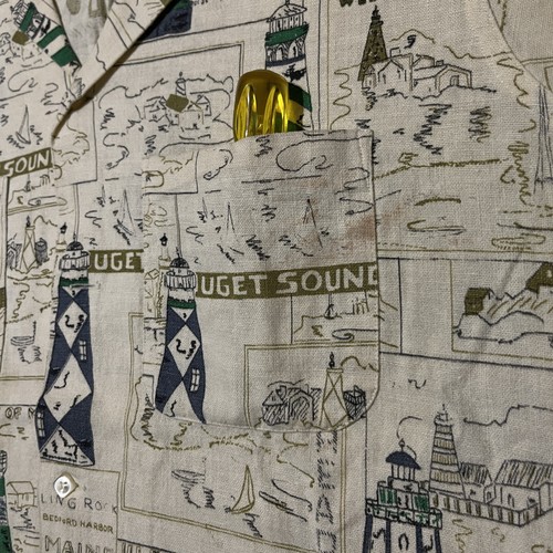 Vintage 50s Arrow Shirt Mens Large Map Lighthouse Print Camp USA 60s - Picture 4 of 8