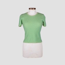 CHANEL Cruise 2001 01C Vintage Mint Green Cashmere Mesh Overlay Sweater Sz 38