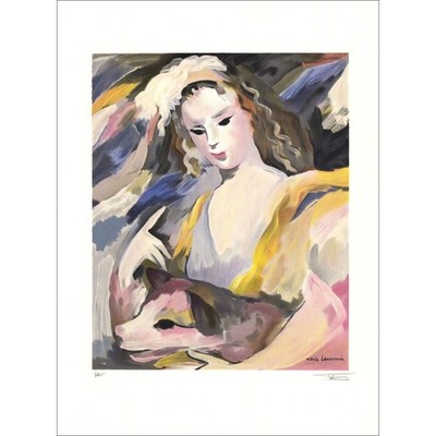 LAURENCIN Marie - Lithographie nach Aquarell ''Frau mit Hund'' 76x56cm