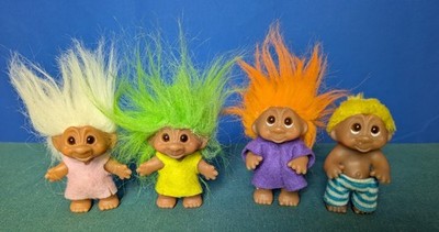 Vintage Thomas D.A.M. Trolls 4 Lot 1985 & 1990 Stripe   Orange - Green - White