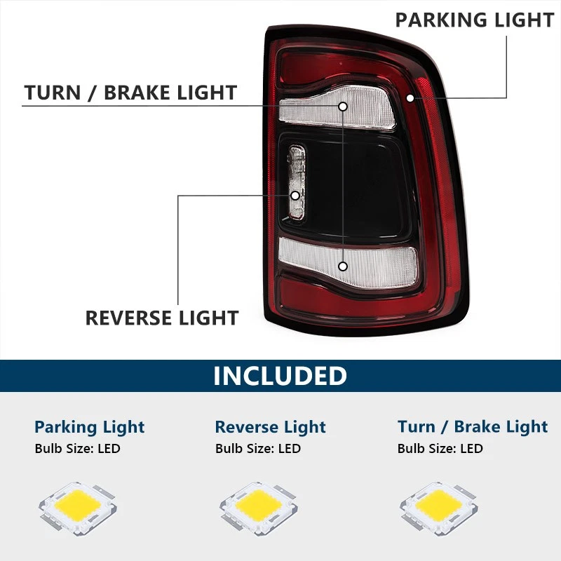 For 2019-2024 Dodge RAM 1500 Tail Lights Assemblies w/ Blind Spot LED Red LAMP - Image 2 of 4