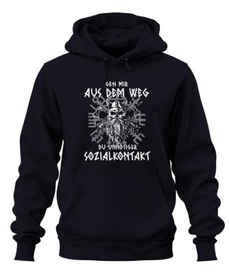 Get Out of My Way Social Contact Viking Skull Axe Runes Unisex Hoodie Cape