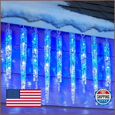 Minetom 40ft 200 LED Icicle Lights Outdoor w/ Clips, 2-Pack 40 Tubes Twinkle