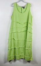 Ashley Stewart Size 22 24 Linen Cotton Frayed Tiered Sleeveless Dress Green
