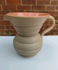 Vintage Lovatts Pottery Jug Vase Cream Coral Pink Ribbed Art Deco 1930s Blush