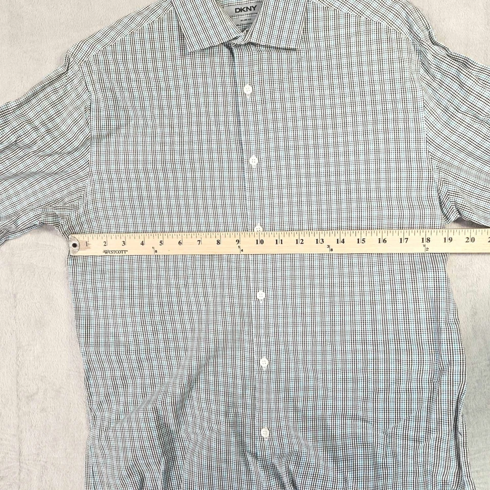 Camisa de vestir DKNY para hombre 15,5 32/33 abotonada manga larga calce ajustado a cuadros Foto 3 de 4