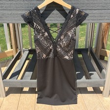 Lulus Give a Glam Black Lace Lace-Up Bodycon Mini Dress Size S Homecoming NEW