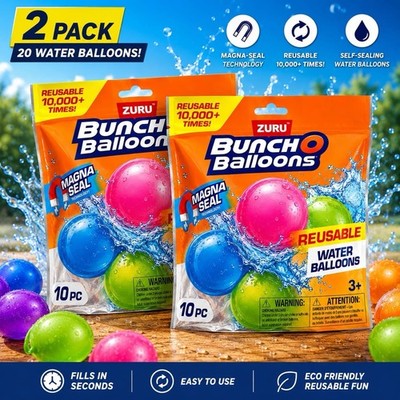 ZURU Bunch O Balloons Reusable Water Balloons 10 Balloons Magna Seal (2 PACKS)