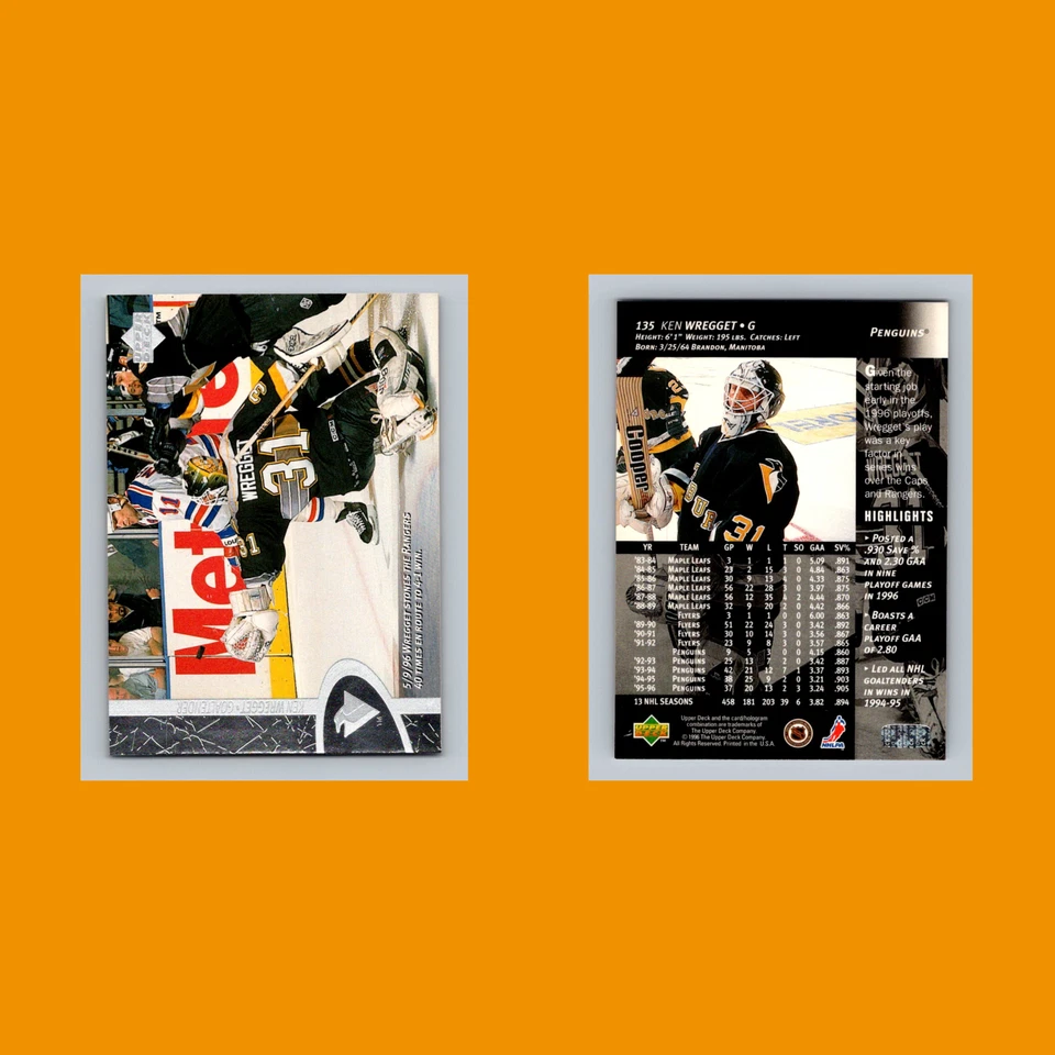 Ken Wregget #135 1996 Upper Deck Pittsburgh Penguins Hockey Card NHL NM - Image 3 of 3