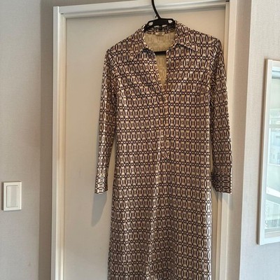 CELINE Vintage Langarm Kleid Knielang Wolle 100% Geometrisches Muster