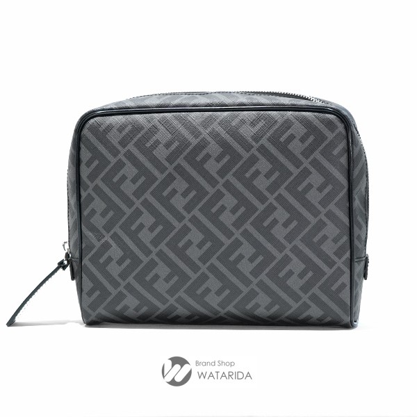 RARE FENDI Zucca PVC clutch bag pouch in gray black style 7N0116 AGLR FF