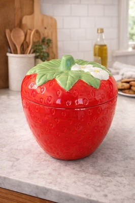 New Large Red Juicy Retro Strawberry Cookie Jar Kitchen Canister Storage