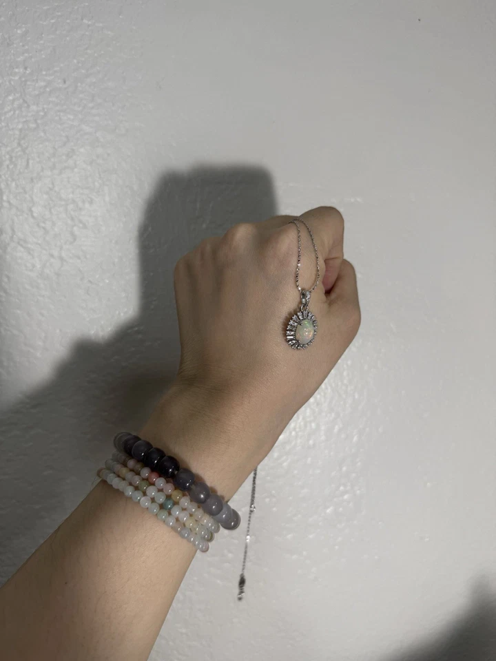 African Opal Pendant Necklace 925 Sterling Silver, Fire Opal, Silver Chain - Image 2 of 4