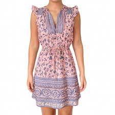 Alicia Bell Lola Dress XS Pink Blue Silk Cotton Boho Smocked Mini