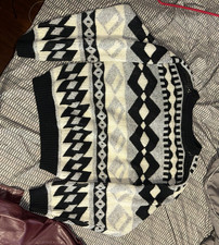 vintage acrylic black white grey geometric shape grandpa sweater