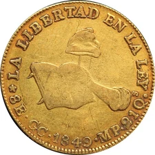 Mexico 8 Escudos G.C. 1849 M.P. Guadalupe y Calvo. Very scarce. KM# 383.6