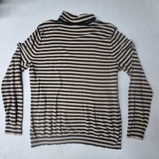 Lauren Ralph Lauren XL Turtle Neck Sweater Green Tag Y2K Stripe Brown Tan