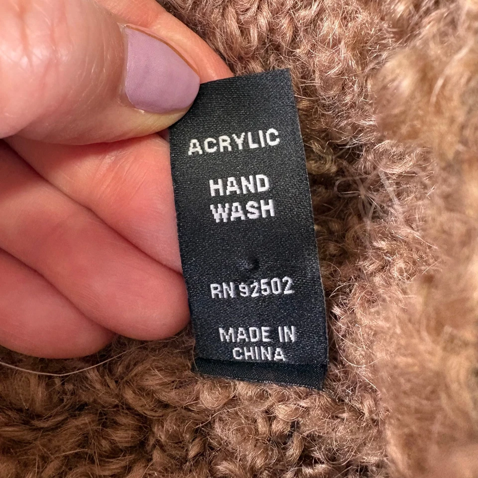 Cárdigan Poncho Sacred Threads Marrón Peludo Boucle Cuello Embudo OS Boho Texturizado Foto 4 de 4