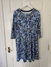 Seasalt Ebb Flow Dress Size 8 Fit 8-10 Blue Floral Jersey Pockets 3/4 Sleeves 