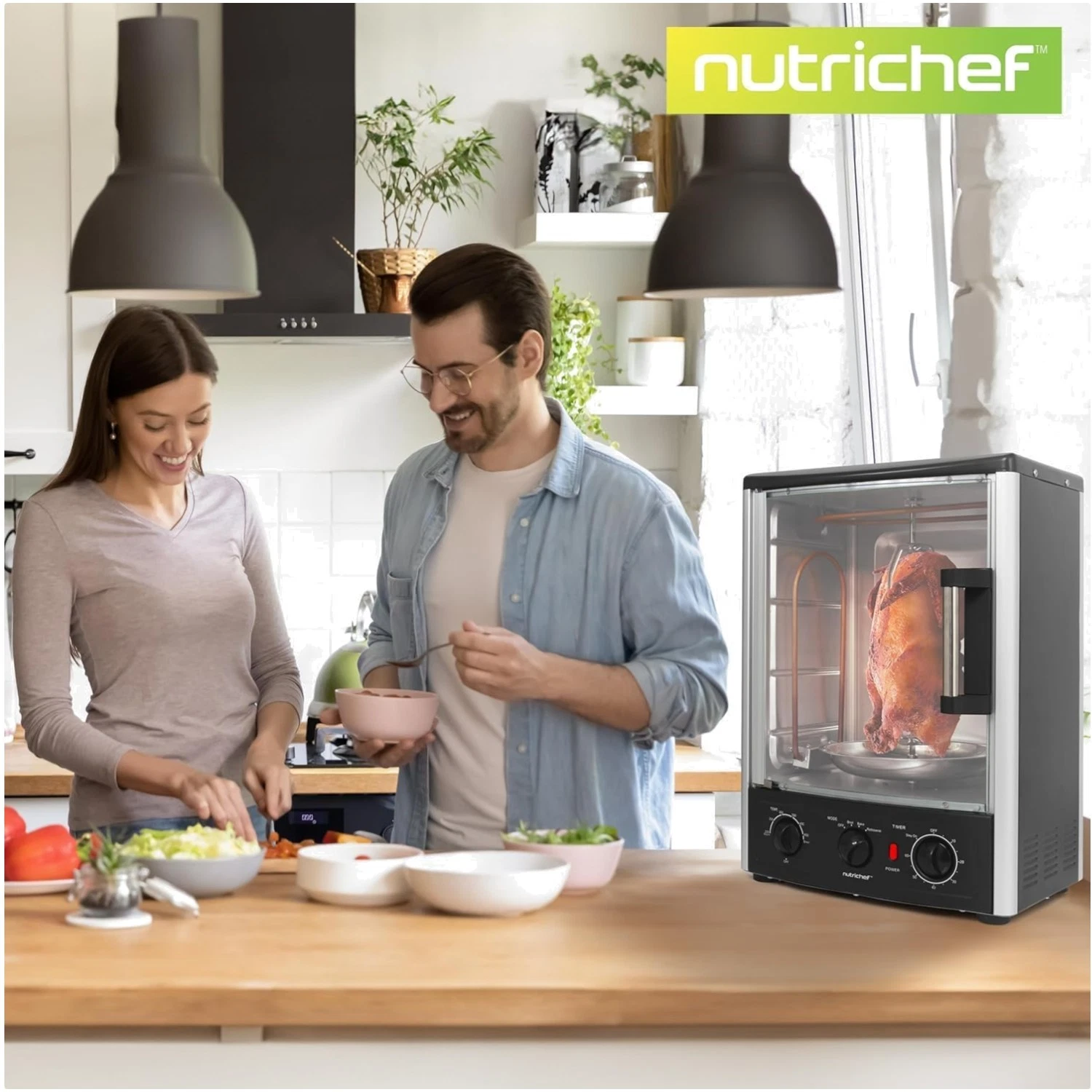 Vertical Rotisserie Oven - Grill, Kebab Skewers, Bake Pan