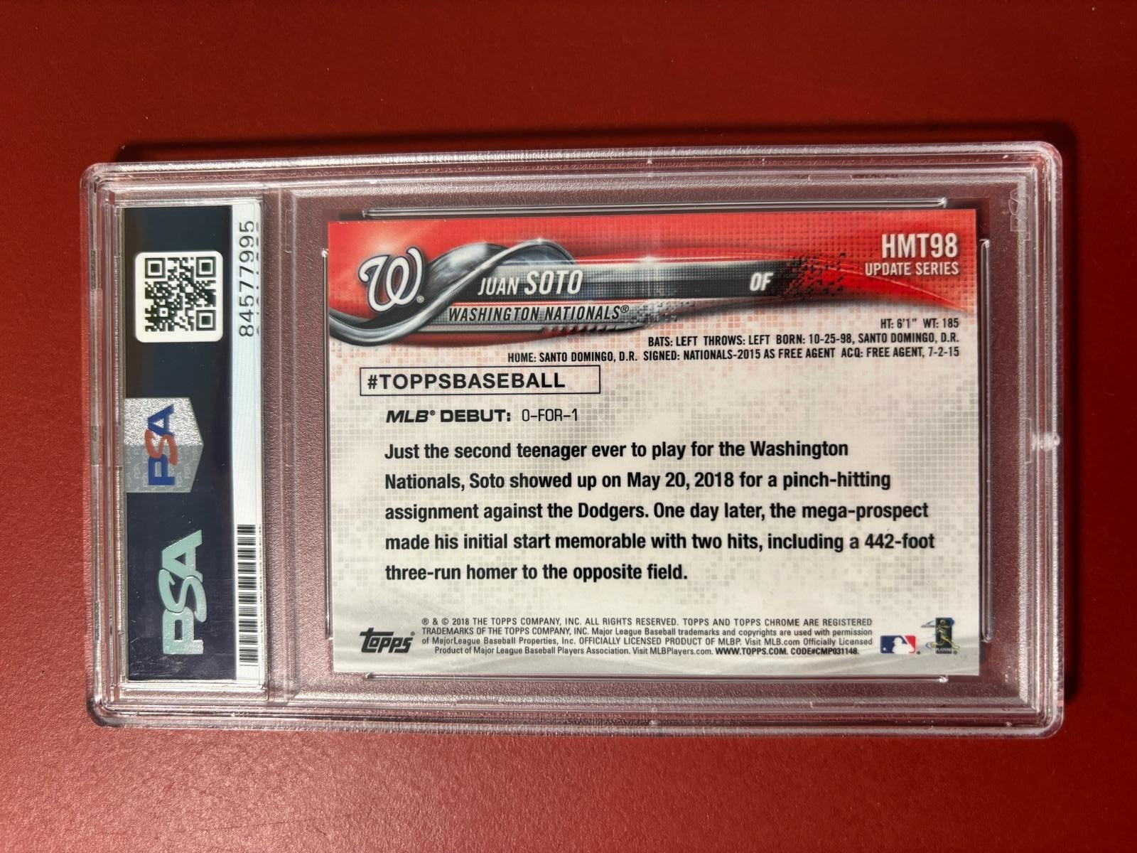 2018 TOPPS CHROME/ JUAN SOTO ROOKIE/ ON CARD AUTO/ PSA AUTO GRADE 10 view 2