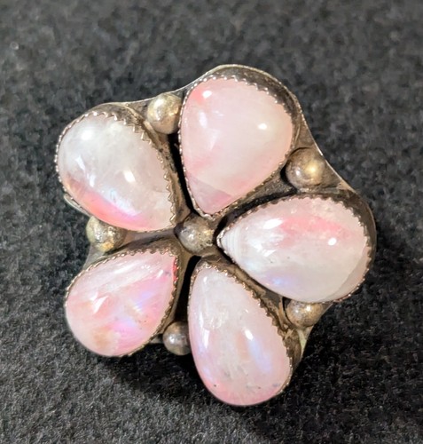 Begay Pink Opal Navajo Sterling Silver Ring Vintage Handmade Cluster Ring - Picture 9 of 12