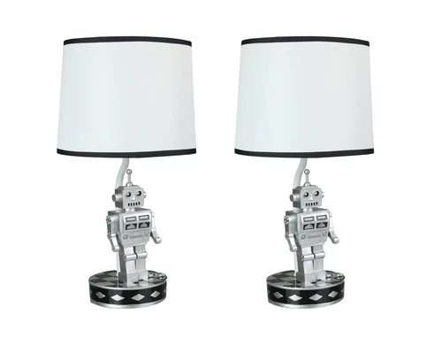 Set of 2 Retro 1960's Style Square Head Robot Sci-Fi Table Lamps With Shades Opens in a new window or tab