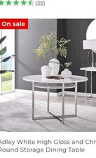 *Private Sale* High Gloss White dining table 120cm diameter x 75cm H Chrome Legs