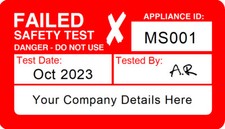 PAT Test Failed Labels Sticky Personalised Self Adhesive Stickers in two sizes