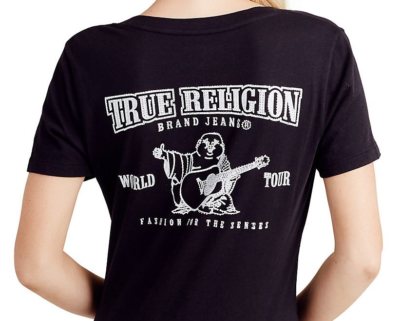 関税込み【TRUE RELIGION】BOX クリスタル ブッダ ロゴ★Tシャツ $79 Crystal Logo True Religion Women T Shirts Crystal Logo V
