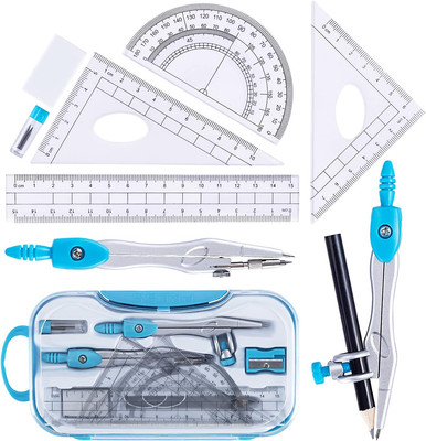 Math Geometry Kit Set 10 Pieces with Shatterproof Storage Box, Student Supplies 
