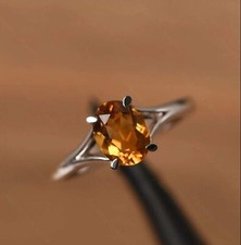 Natural Citrine Solitaire Ring, 925 Sterling Silver Ring, Engagement Ring