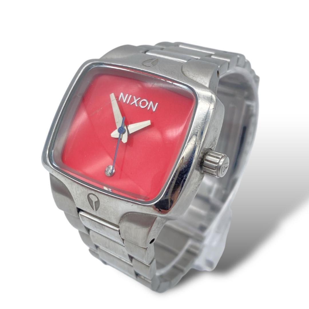 NIXON The Small Player Silver Red Stainless Steel Unisex Watch Japan No Box Used