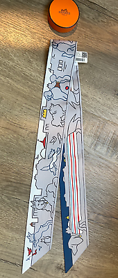 New Hermes Les Chiens Parisiens Twilly - Gris Perle / Bleu New Hermes Les Chiens Parisiens Twilly - Gris Perle / Bleu