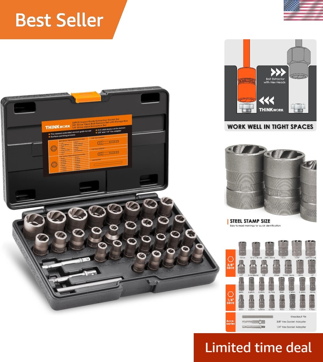 32-Piece Bolt Extractor Socket Set for Rusted Rounded or Damaged Fasteners
