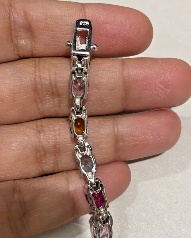 925 Sterling Silver Oval Multi Gemstone Bracelet … - image 3