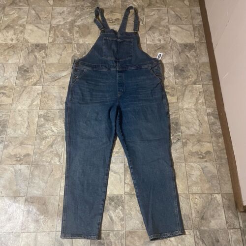 Old Navy Denim Overalls Womens Plus Size 20 Blue Cotton Stretch Straight Leg - Picture 1 of 13