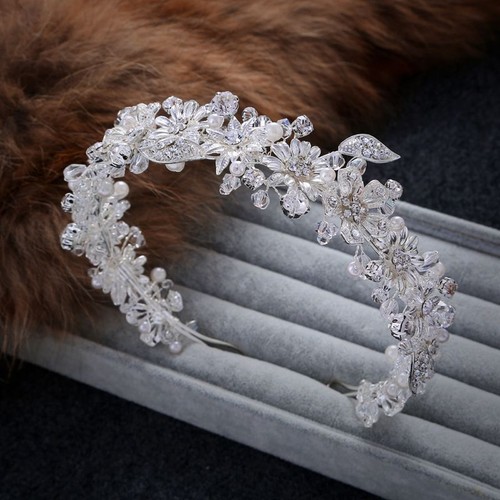 Crystal Flower Headband -Leaves Flowers Tiara Bridal Headbands Wedding Headpiece - Picture 6 of 12