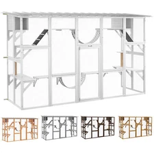 PawHut Wooden Catio W/ Weather Protection Roof, Multiple Platforms, Door