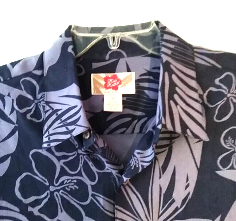 CAMISA DE CAMPAMENTO HAWAIANA 100% SEDA ESTAMPADO FLORAL NEGRO HILO HATTIE HOMBRE TALLA M Foto 3 de 3