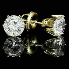 3Ct Lab Created Diamond Push Back Solitaire Stud Earrings 14K Yellow Gold Over