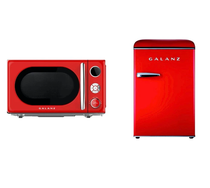 Red 2.5 Cu Ft Retro Mini Fridge 0.7 Cu Ft Microwave Combo Compact