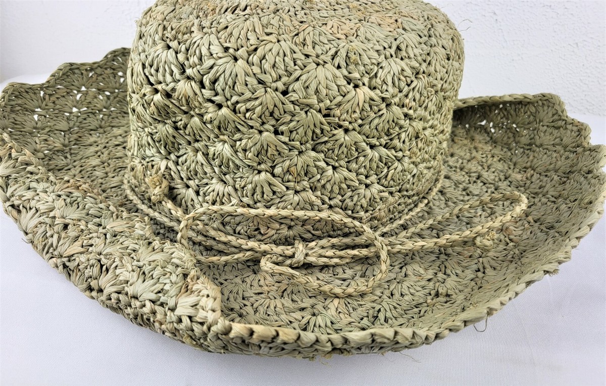Scala Natural Straw Hat Handmade With Olive Green Tie Women’s OS Scala Straw Hats for Women for sale | eBay main image 2