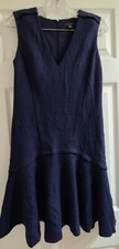 Ann Taylor Navy Blue Wool Blend Fit & Flare Career Workwear V Neck Dress Size 0