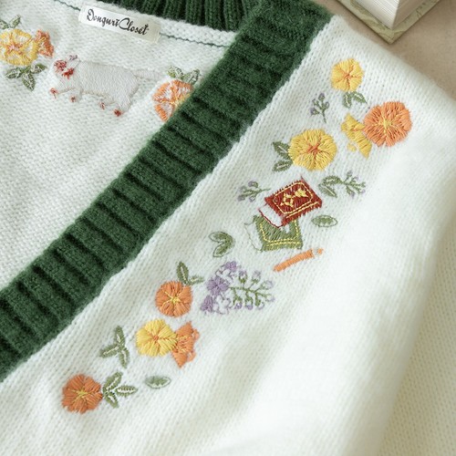 Donguri Cardigan Ricamato Fiori Sussurro del Cuore, ecc. Acrilico GIAPPONE NUOVO - Foto 7 di 48
