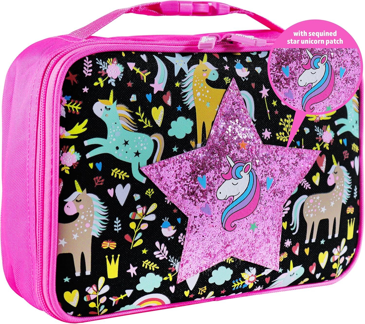 Insulated Girls Unicorn Lunch Box with Glittery Star Unicorn