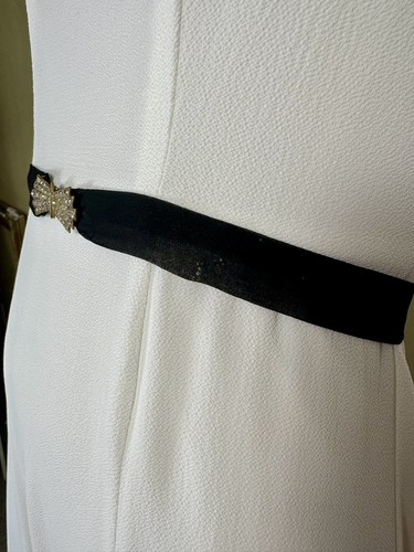 Vintage Antique Silk Black Belt with Metal Rhinestone Clasp - Szechoslovakia - Picture 4 of 14